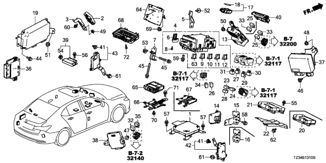 2020 Acura TLX Fuse Box Assembly Diagram for 38200-TZ3-A14
