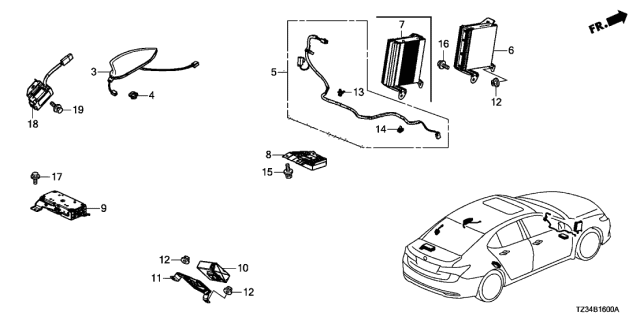 2020 Acura TLX Unit Assembly, Amplifier Diagram for 39186-TZ3-A02