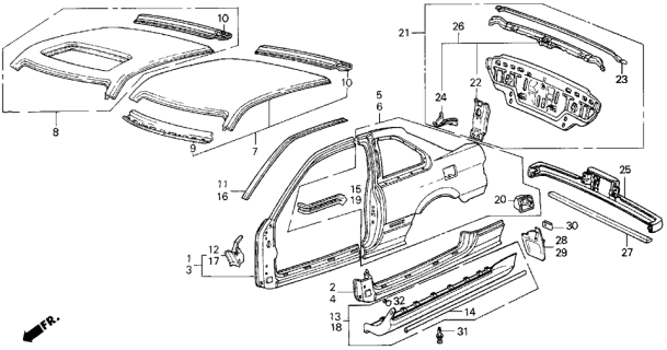 1987 Acura Integra Panel, Driver Side Sill Diagram for 04712-SD2-V10ZZ