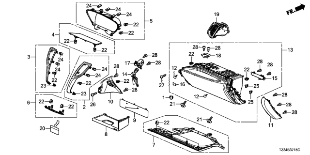 2020 Acura TLX Glove Box Assembly (Type C) Diagram for 77510-TZ3-A62ZG