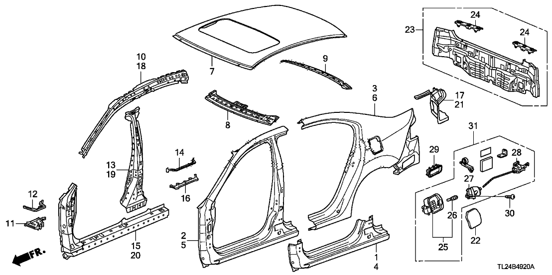 2010 Acura TSX 4 Door TSX KA 5AT Outer Panel Rear Panel