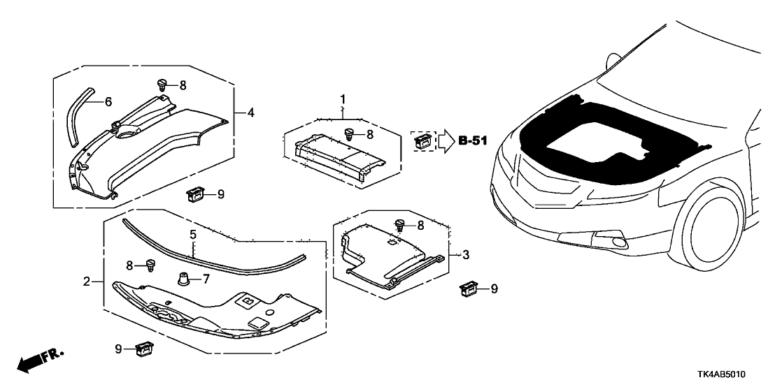 74117-TK4-A10 - Genuine Acura Cover, FR. Bulkhead