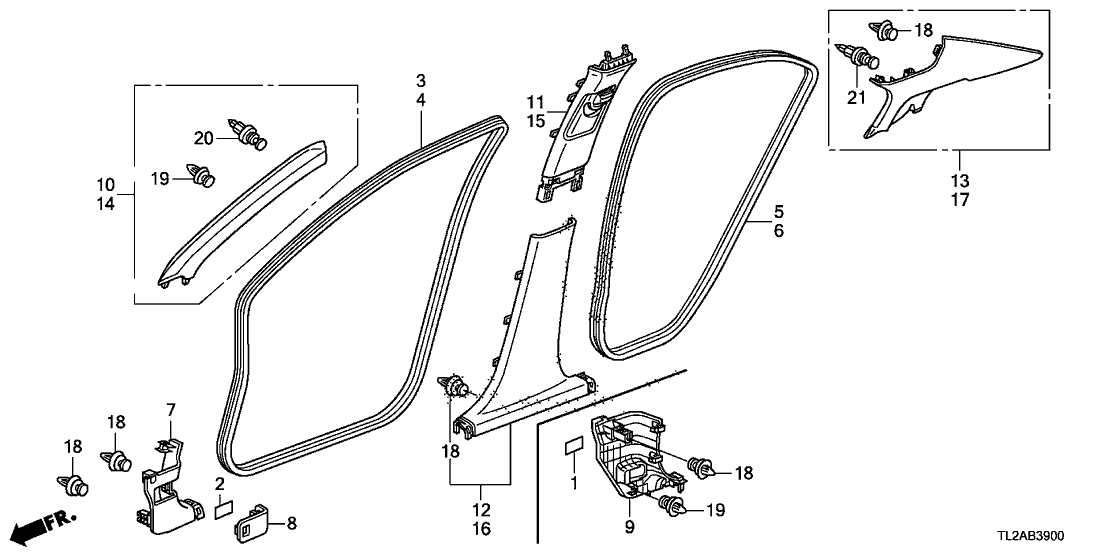 91561-TA0-A11 - Genuine Acura Clip, RR. Pillar Garnish