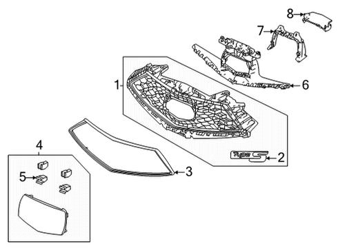 2021 Acura TLX Base Set, Front Grille Diagram for 71200-TGZ-A02