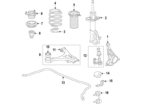 2022 Acura ILX Front Suspension Components, Lower Control Arm, Stabilizer Bar Diagram 1