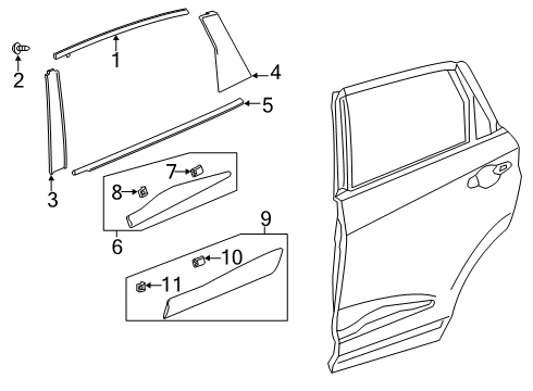 2019 Acura RDX Molding, Left Rear Door Diagram for 72950-TJB-A02