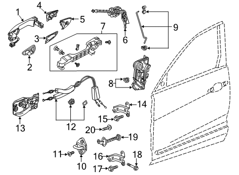 Left Inside Handle Diagram for 72160-TJB-A01