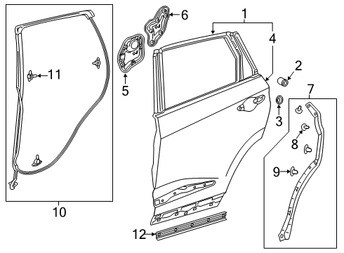 2019 Acura RDX Weatherstrip, Rear Right Door Diagram for 72810-TJB-A02