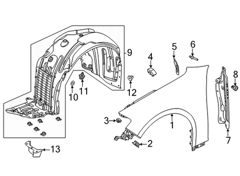 2021 Acura TLX Fender Assembly Left, Front Diagram for 74150-TGV-A21