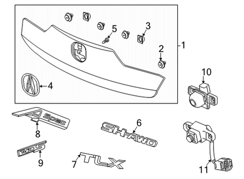 2021 Acura TLX Emblem, Rear Trunk Diagram for 75732-TGZ-A01