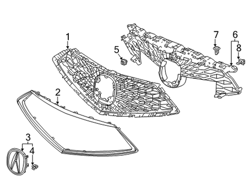 2022 Acura MDX Base, Front Grille Diagram for 71121-TYB-A00