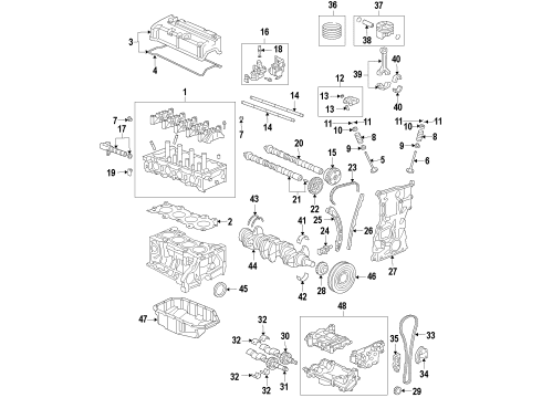 2022 Acura ILX Engine Parts, Mounts, Cylinder Head & Valves, Camshaft & Timing, Variable Valve Timing, Oil Pan, Oil Pump, Balance Shafts, Crankshaft & Bearings, Pistons, Rings & Bearings Diagram 2