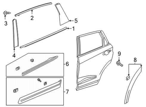 2023 Acura MDX Exterior Trim - Rear Door Diagram