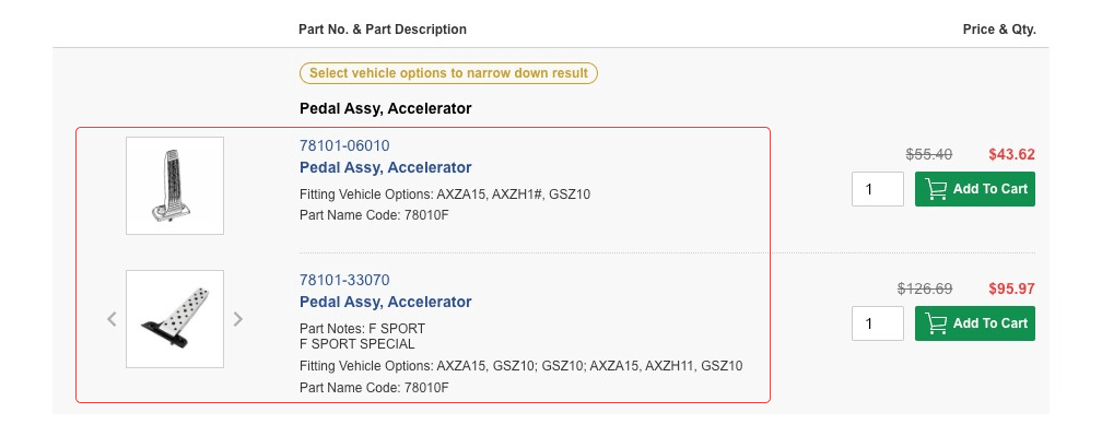 How do I locate a part from the category I've selected?